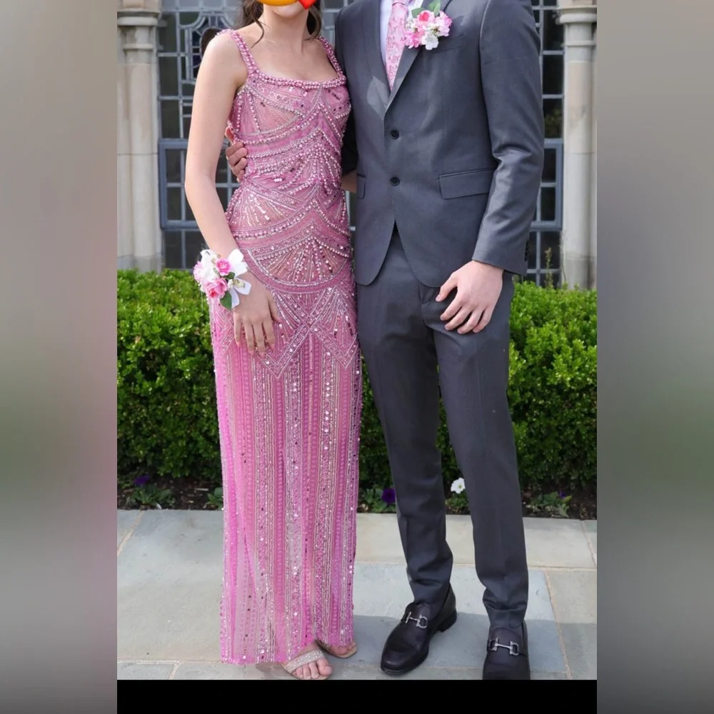 Beaded Pink Evening Gown - Sparkling Dress - Picture 1 of 5